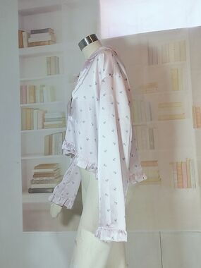 Light Pink Floral Ruffle Pajama Top